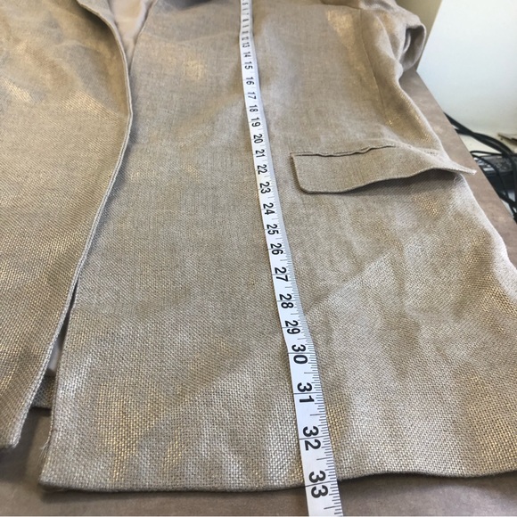 COPY - CHICO'S Linen GOLD SHIMMER BOYFRIEND DUSTER BLAZER 2 (L)  Fits like an XL - Picture 7 of 11
